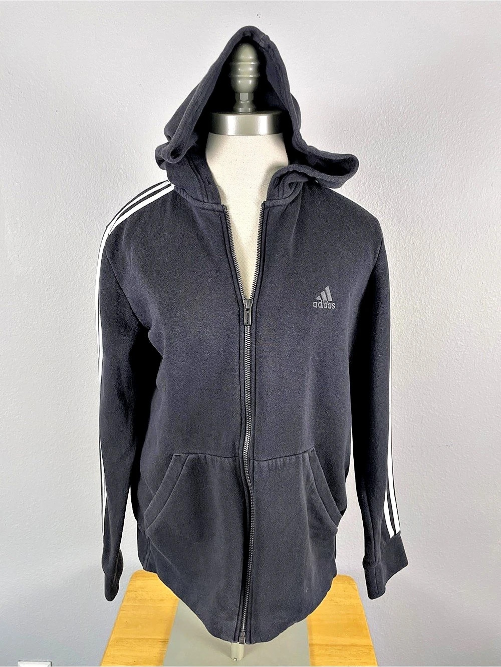 adidas Essentials 3-Stripes Full-Zip Fleece Hoodie Black Three-Stripe Zip Hoodie